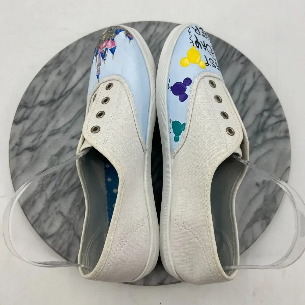 Time and Tru Disney Best Day Ever Sneaker Women 10 White Canvas Laceless Low Top